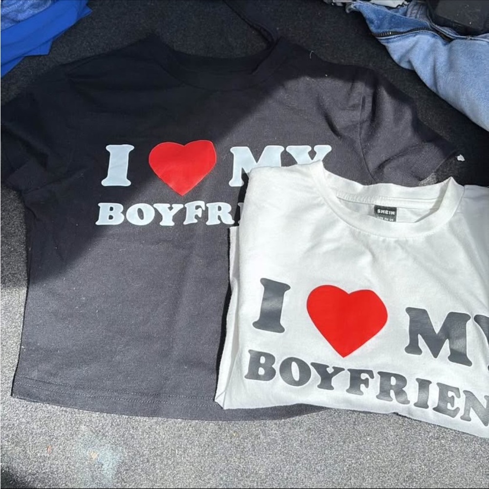 SHEIN Black and White 'I Heart My Boyfriend' T-Shirts